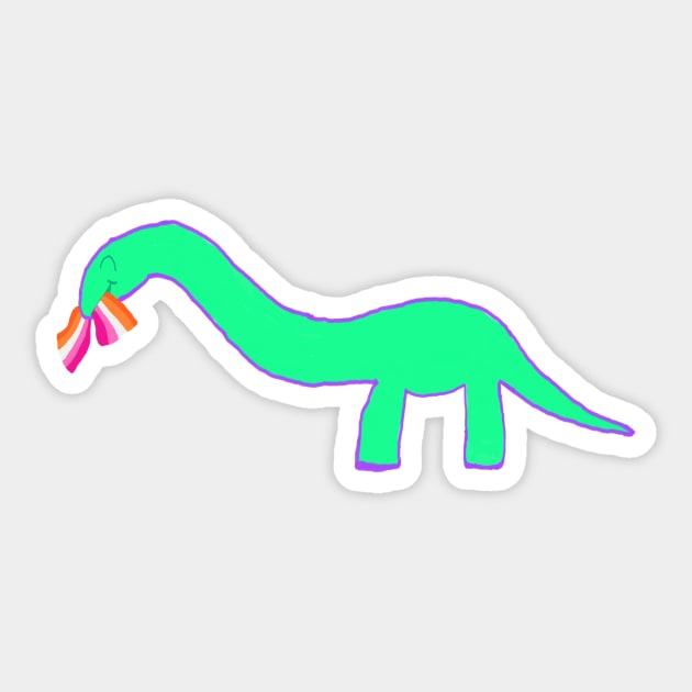 Lesbian Longneck dinosaur with pride flag Sticker by system51